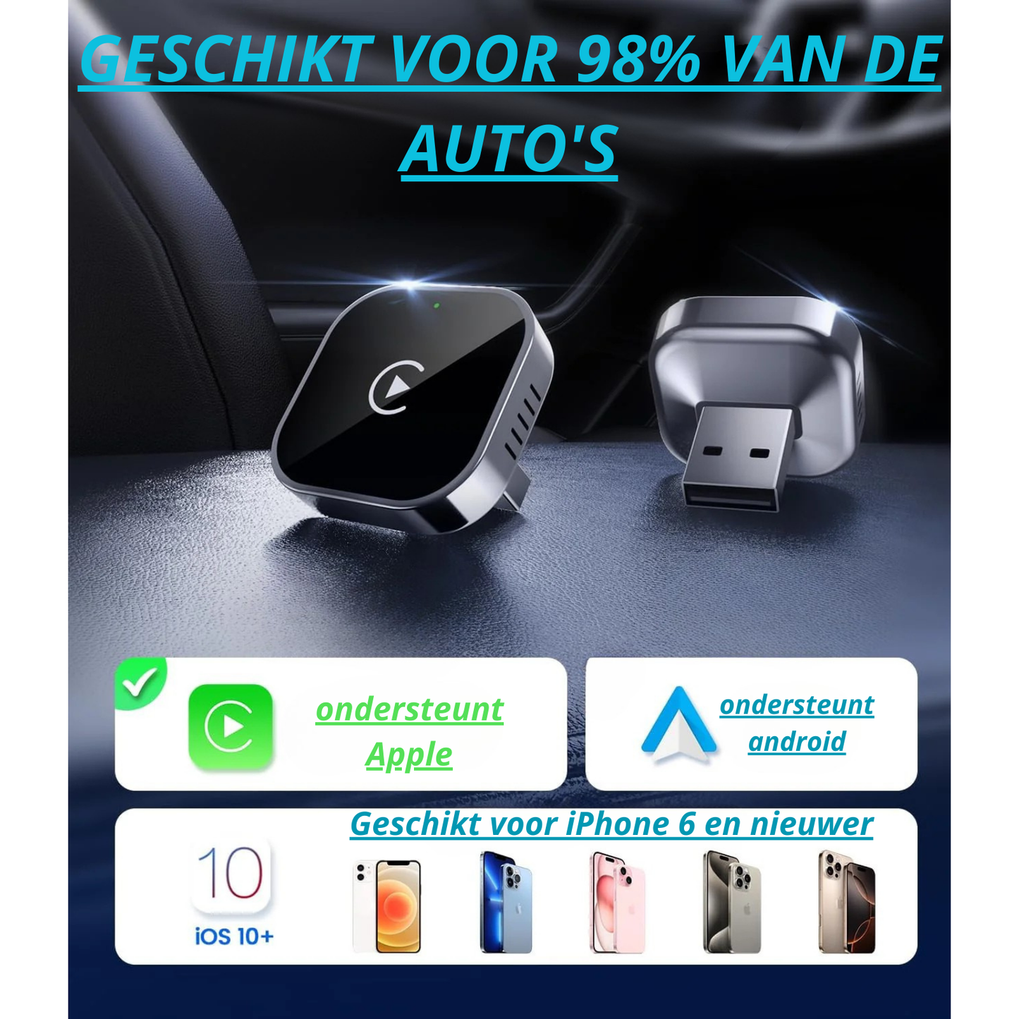 Carplay™ 2026 – Draadloze Iphone & Android Auto Adapter