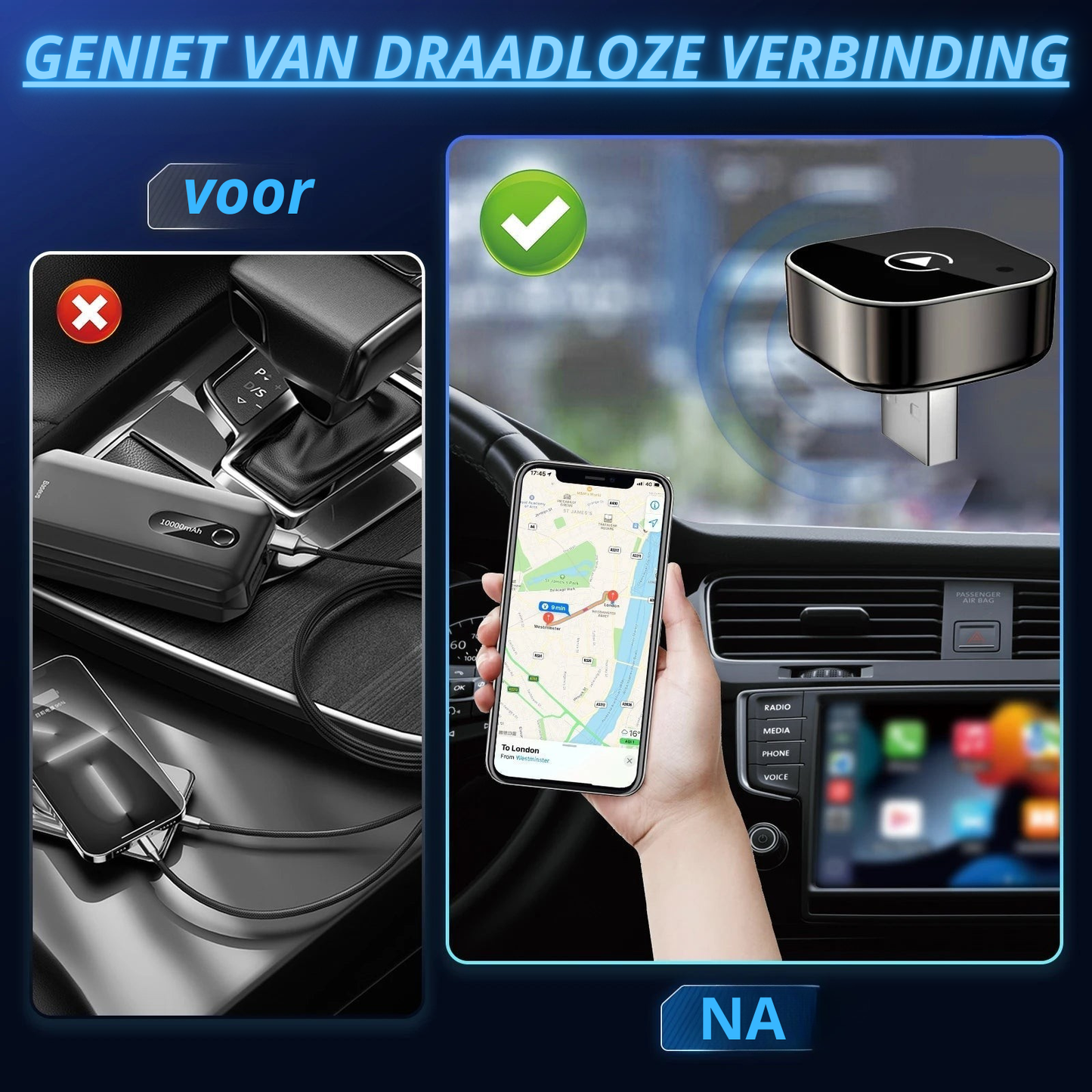 Carplay™ 2026 – Draadloze Iphone & Android Auto Adapter